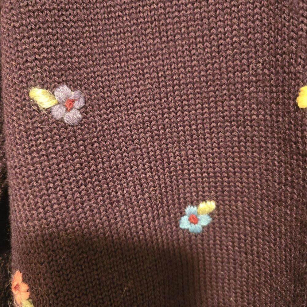 Herman Geist Cardigan Sweater Hand Embroidered 50% Wool Plum Floral Small Petite - Picture 10 of 12